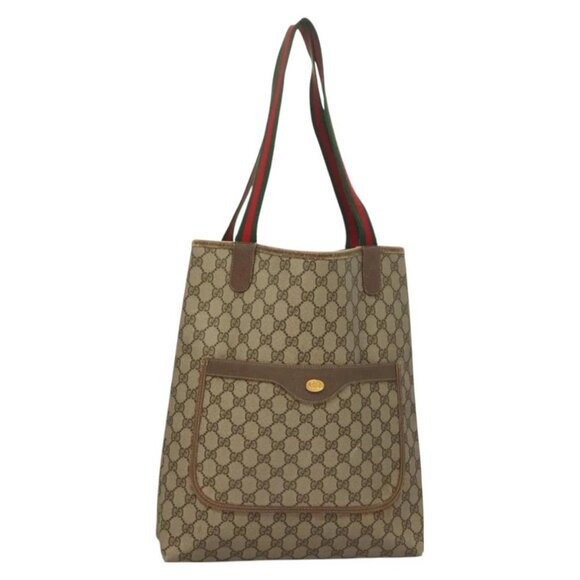 GUCCI GG Supreme Web Sherry Line Tote Bag PVC Beige - Picture 1 of 16